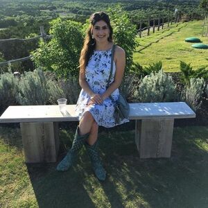 Blue Rain Floral Dress with Green Accents